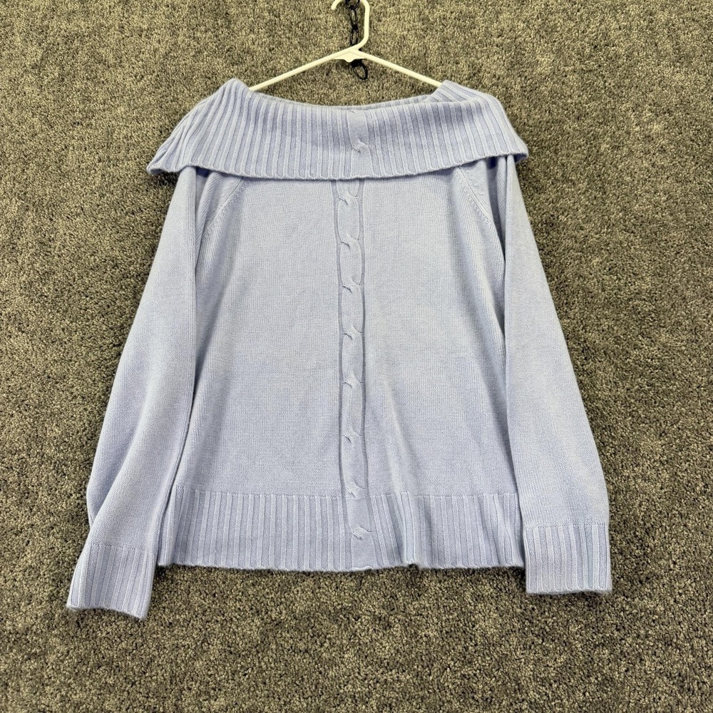 Requirements Sweater Womens 1X Purple Blue Cowl Neck Off Shoulder Knit Pullover